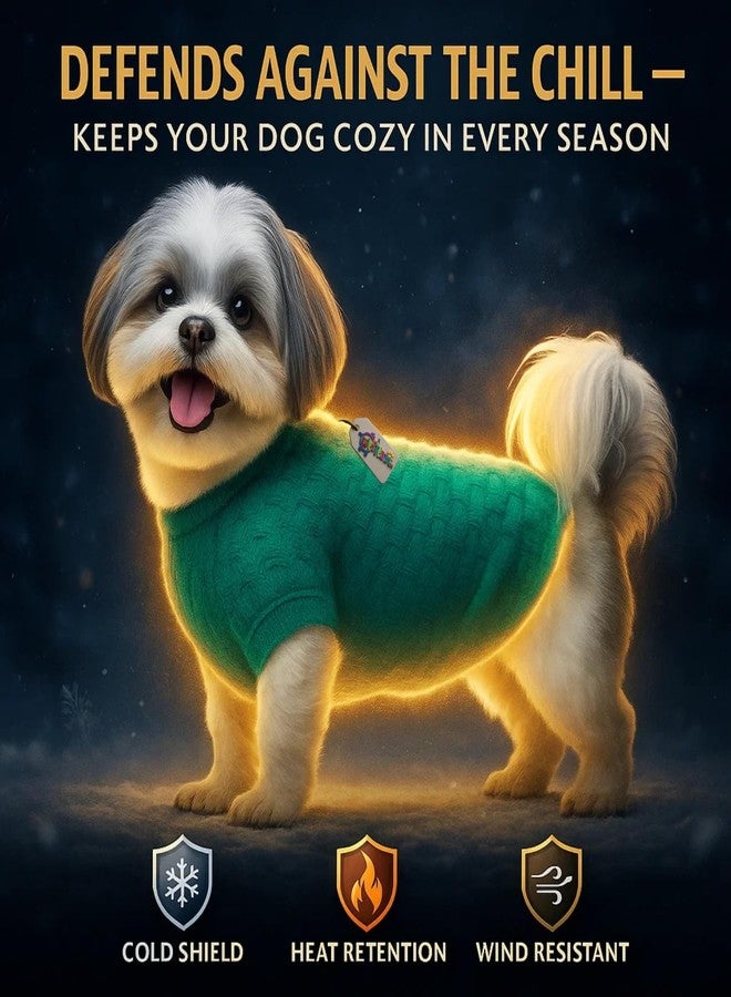 Western Era Hand Knitted Woolen Dog Sweater for Shih Tzu | Cold Weather Soft Thermal Dog Outfit | Cozy Stretchable Turtleneck Sweater | Comfortable Pet Clothing for Winter | Stylish Apparel | Green - Image 3